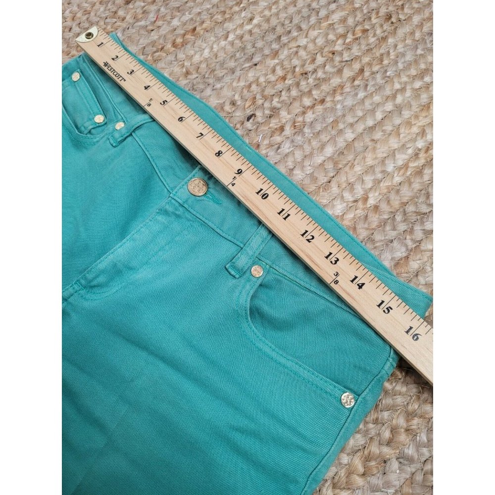 Tory Burch Alexa Cropped Skinny Jeans Sz. 29 Turquoise Denim Logo Pocket_5